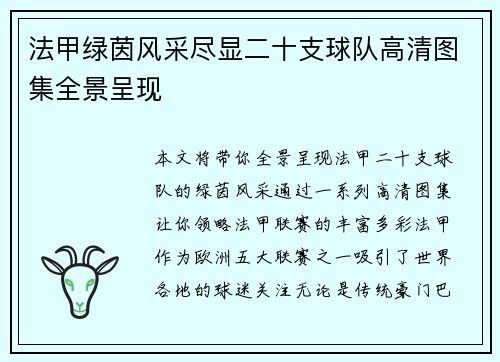 法甲绿茵风采尽显二十支球队高清图集全景呈现