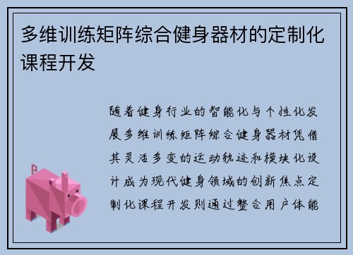 多维训练矩阵综合健身器材的定制化课程开发
